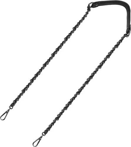 Miniatura 27 de Uxcell Correa de cadena plana de hierro de cuero de 39 pulgadas para bolso de mano, mango de reemplazo de hombro, negro con cadena dorada