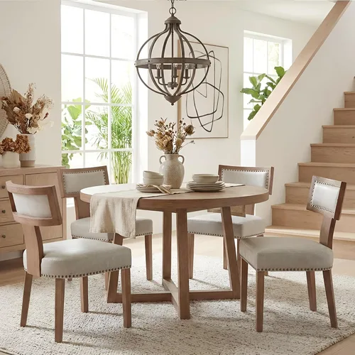 Miniatura 17 de HNY Juego de 2 sillas de comedor de ratán modernas de mediados de siglo, silla decorativa tapizada de lino de granja, sillas de cocina con respaldo