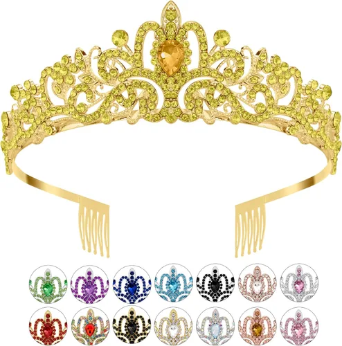 Miniatura 6 de Tiaras plateadas de cristal para mujer, diadema de diamantes de imitación para niña, corona de princesa con peines, elegantes decoraciones