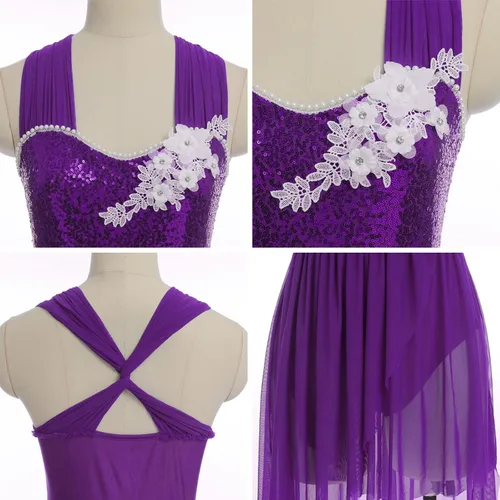 Miniatura 3 de IBAKOM Disfraces de danza lírica para mujer, lentejuelas brillantes, vestido de baile contemporáneo, disfraz de baile de salón para adultos