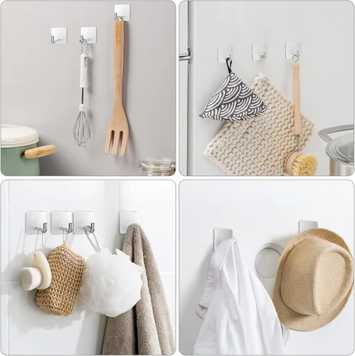 Miniatura 2 de VIS'V Ganchos adhesivos, ganchos de pared de ducha de metal, impermeables, 2 tiras adhesivas adicionales, plateado, 4