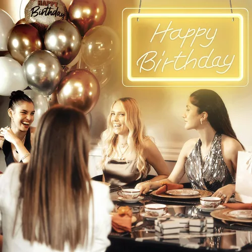 Miniatura 6 de Letrero de neón LED de feliz cumpleaños de 11.8 x 8.3 pulgadas, luz de neón regulable blanca cálida, decoración de pared alimentada por USB