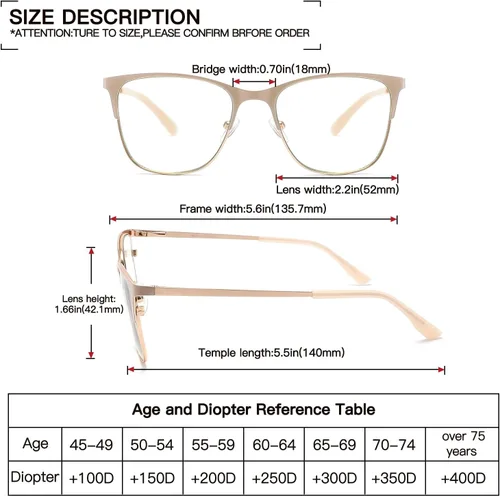 Miniatura 3 de Gafas de Lectura de Metal con Bloqueo de Luz Azul, Lentes Grandes para Mujeres con Cara Grande/Cabezal Grande