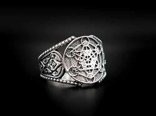 Miniatura 3 de Anillo Metatron Cube Geometría Sagrada de Plata de Ley 925 para hombre