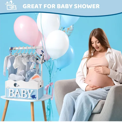 Miniatura 2 de GiftAmaz Armario de madera azul para baby shower, caja de almacenamiento para bebés con asa, cesta de regalos de baby shower, caja de bienvenida