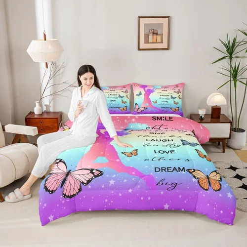 Miniatura 37 de Erosebridal Juego de ropa de cama de princesa de ballet, tamaño Queen, juego de edredón de 3 piezas para niñas bailarinas de ballet, lindo juego