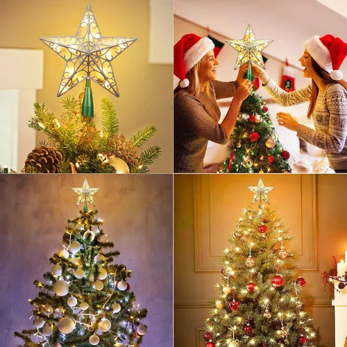 Miniatura 4 de Brizled Estrella para Copa del Árbol de Navidad de 9.5", Copa Plateada con Purpurina, Adorno 3D para Árbol de Navidad con 10 Luces, Certificado UL