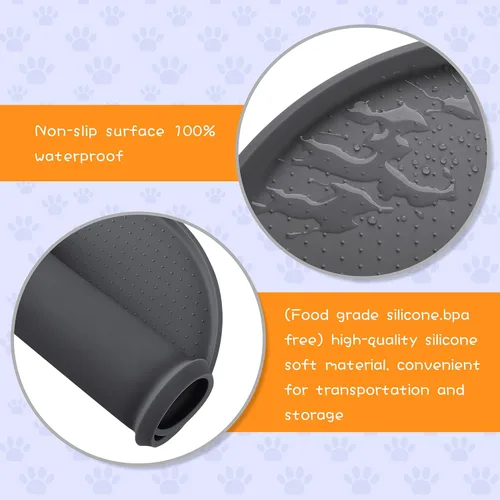 Miniatura 3 de Estera de comida para perros 100% impermeable de 0.5" con borde elevado, libre de BPA, de silicona, para mascotas, estera para gatos y perros que