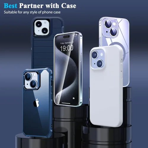 Miniatura 6 de YMHML Paquete de 3 protectores de pantalla de vidrio templado para iPhone 16/iPhone 15 Pro/iPhone 15, película transparente HD de grado militar