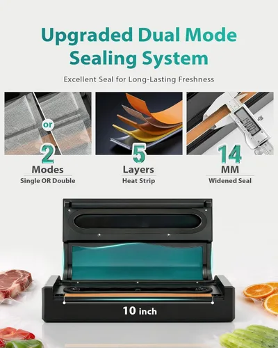 Miniatura 5 de 90kPa - Sellador al vacío 10 en 1 para alimentos, doble sellado térmico para porciones de carne a granel, modos secos y húmedos, cortador integrado