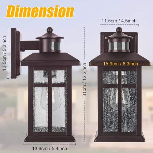 Miniatura 6 de Luz de Porche Actualizada de Anochecer a Amanecer, Accesorios de Iluminación Exterior de Montaje en Pared Bronce Frotado con Aceite, Luces de Porche