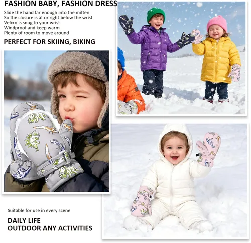 Miniatura 30 de Manoplas con forro polar para bebés, niños y niñas, guantes de invierno para niños pequeños, paquete de 2 pares