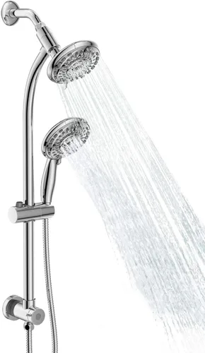 Miniatura 7 de Combo de regadera manual y de lluvia para fácil alcance, barra deslizante de acero inoxidable de 27.5" sin necesidad de perforación, regadera manual