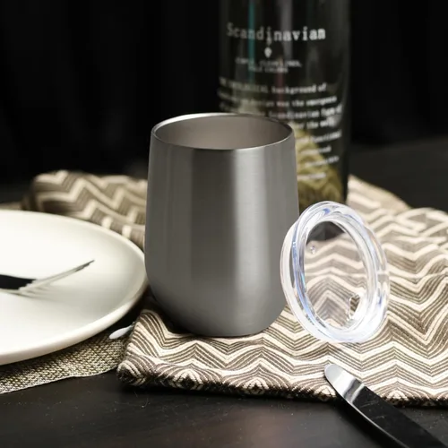 Miniatura 6 de DOMICARE - Juego de 16 vasos de vino de 12 onzas con tapa, hechos de acero inoxidable con aislamiento al vacío de doble pared, color acero inoxidable