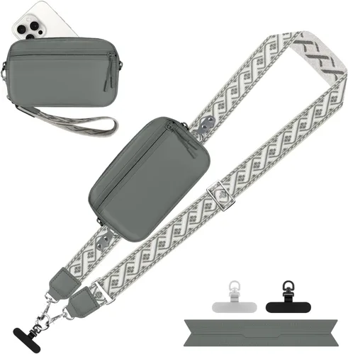 Miniatura 47 de YFWE Correa de clip and go para teléfono con cartera cruzada, cordón ajustable para teléfono con cartera RFID desmontable, correa universal