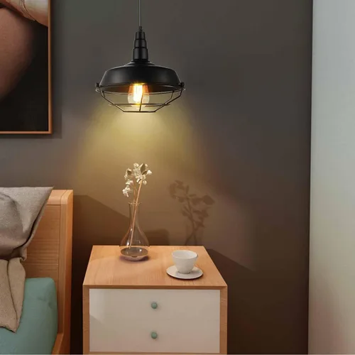 Miniatura 5 de Candelabros de luz colgante con enchufe, cable trenzado de 15 pies y lámpara colgante, iluminación vintage para isla de cocina (NEGRO-10.23 pulgadas)