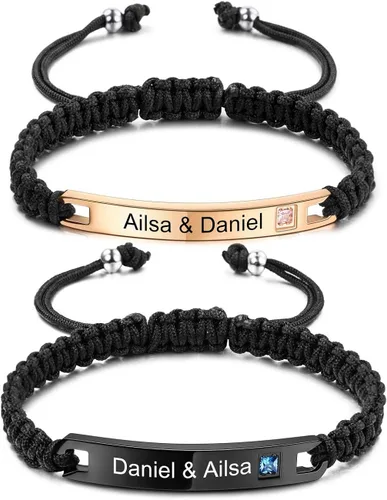 MeMeDIY - Pulsera personalizada con nombre y fecha grabadas para mujeres, hombres, niñas, niños, parejas, tobillera ajustable hecha a mano, cuerda