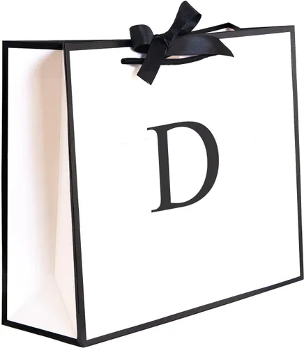 Miniatura 8 de QLSKO - Bolsa de regalo inicial con lazo de cinta, bolsa de papel horizontal personalizada, bolsa de regalo con monograma para cumpleaños