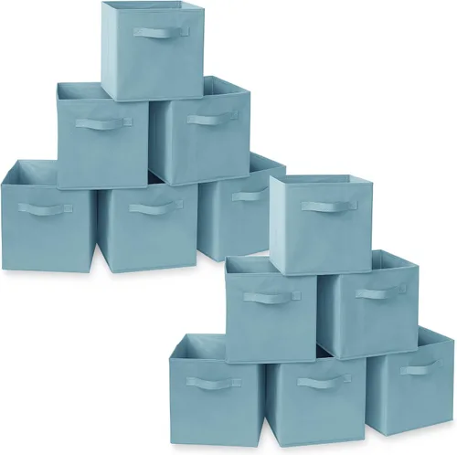 Casafield Juego de 12 cubos de almacenamiento plegables de tela, color azul bebé, cestas de tela plegables de 11 pulgadas para estantes,