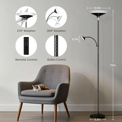 Miniatura 2 de SIBRILLE Lámpara de pie Torchiere 2 en 1 mejorada, lámpara de pie regulable con control remoto y táctil, luz de lectura de piso ajustable de brillo
