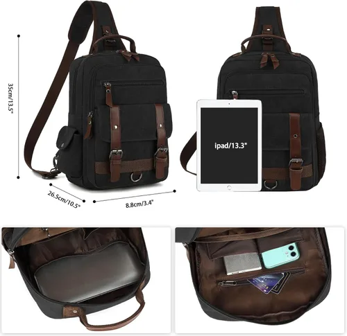 Miniatura 2 de Bolsa de mensajero vintage, mochila de lona para viajes, bolsa de hombro para hombre, bolsa de doble uso para transporte de mano y transporte