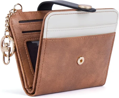 Miniatura 14 de POIUGOYA Billetera delgada para mujer, con bloqueo RFID, plegable, tarjetero con cremallera y bolsillo para monedas, ventana para identificación