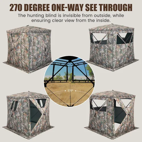 Miniatura 3 de GYMAX Persiana de caza, para 3 personas, con diseño de ciervo de camuflaje con deslizamiento silencioso, ventanas, bolsa de transporte, persiana