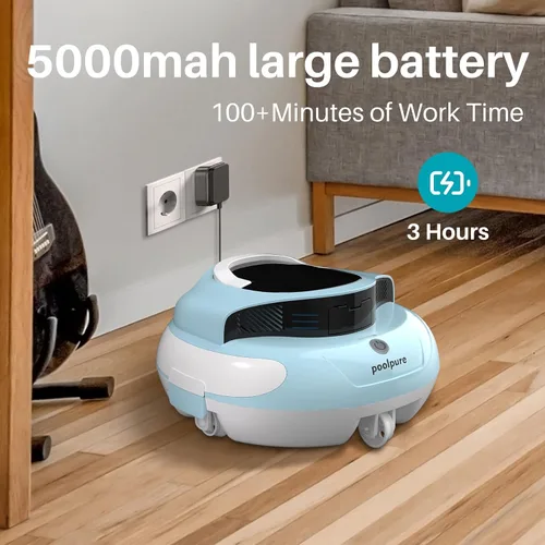 Miniatura 2 de PoolPure Aquaguard SE II 2025 - Limpiador robótico inalámbrico para piscinas con batería grande de 120 minutos y 5000 mAh (azul)