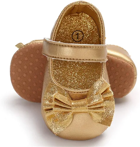 BENHERO Infant Baby Girls Mary Jane Flats Shoes with Bowknot Non Slip Soft Sole PU Leather First Walker Cirb Shoes Toddler Princess Wedding Dress