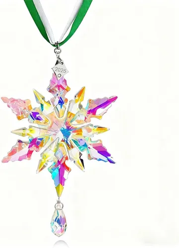Miniatura 11 de Adornos de Navidad anuales 2025 con estrella de copo de nieve de cristal, adornos para árbol de Navidad, colgante, atrapasoles, decoración colgante