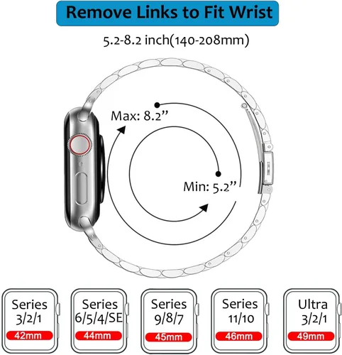 Miniatura 8 de Correa delgada de acero inoxidable compatible con Apple Watch Ultra 3/2/1 (1.929 in) y Series 11 10 9-1 SE 3-1 (46/45/44/42/41/40/1.496 in), correa
