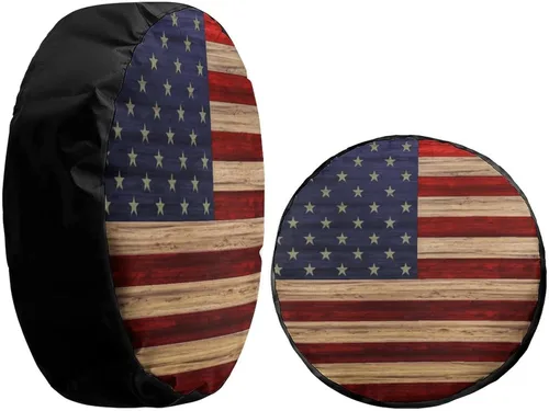 Miniatura 4 de Cubierta de neumático de repuesto de madera recuperada con bandera estadounidense, impermeable, a prueba de polvo, apta para Jeep, remolque, RV, SUV