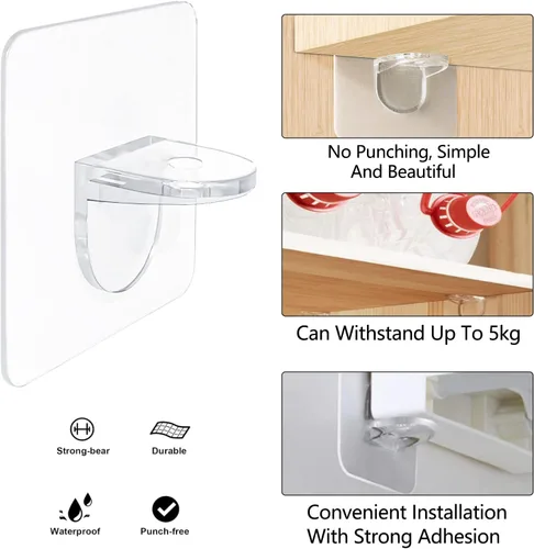 Miniatura 3 de AccEncyc Soporte adhesivo para estante de 2.8 pulgadas, sin perforaciones, clavijas de soporte de estante sin clavos para estantes, armario