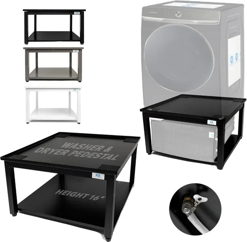 Miniatura 24 de Pedestal para lavadora y secadora con estante extraíble, 27 pulgadas de ancho, 18 pulgadas de alto, acero blanco, ajuste universal con las Blanco