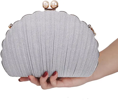 Miniatura 2 de Women Mini Pleated Seashell Evening Clutch Handbag Chain Strap Cross-body Bag