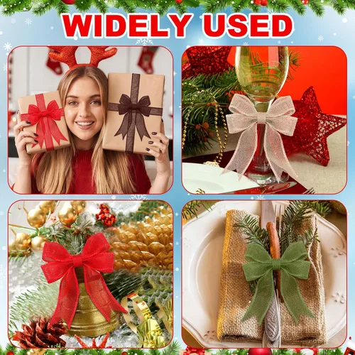 Miniatura 3 de WILLBOND 8 rollos de 44 yardas de cintas navideñas con borde de alambre, rollos de arpillera con alambre de tela navideña, cinta de tejido