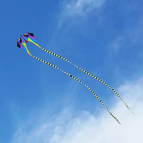 Miniatura 4 de Besra Cometa grande de rana fluida de diamante 3D de una sola línea con 2 colas largas, deportes divertidos al aire libre para niños y adultos Morado
