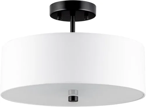 Miniatura 9 de Lámpara de Techo Semiempotrada de 3 Luces, Lámpara de Tambor Negra de 13", Luz de Techo Moderna Cercana al Techo con Pantallas de Tela Blanca Tela