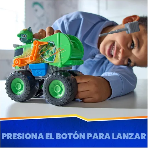 Miniatura 4 de PAW Patrol: Camión de reciclaje de Rescue Wheels de Rocky, camión de juguete con lanzador de proyectiles y figura de acción coleccionable, juguetes
