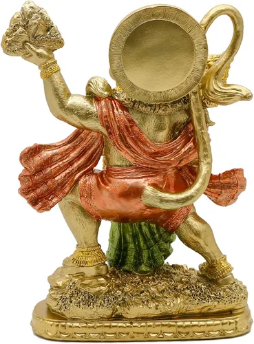 Miniatura 9 de Estatua hindú de Dios Señor Volador Hanuman – Escultura de Ídolo de la India Murti Pooja – Figura con acabado de oro indio para decoración