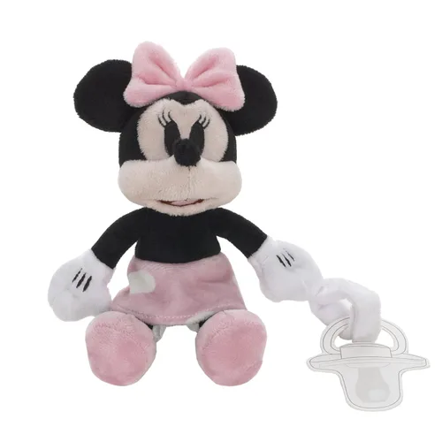 Disney Minnie Mouse - Soporte para chupete de felpa con falda de lunares, color blanco, rosa y negro