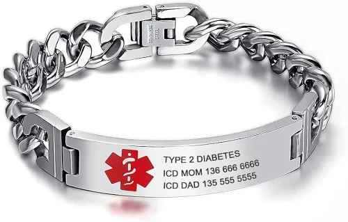 Pulseras de identificación de alerta médica personalizadas para mujeres y hombres, pulseras médicas de emergencia para adultos, pulseras médicas