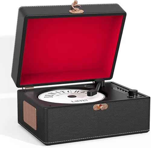 Reproductor de CD portátil con altavoz incorporado, reproductor de CD vintage para el hogar, reproductor de música de CD Bluetooth con conector Negro