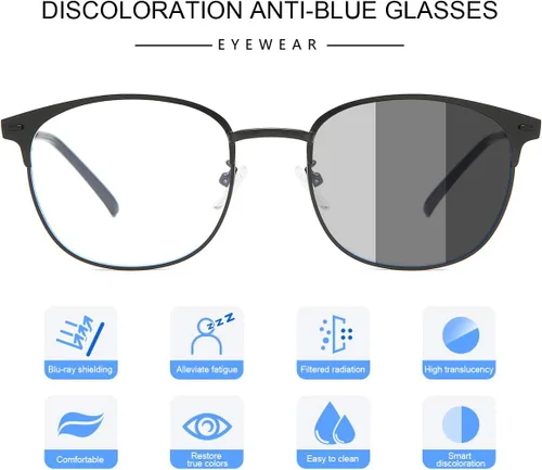 Miniatura 5 de YIMI Gafas de sol fotocromáticas con bloqueo de luz azul para mujeres y hombres, marco redondo de ojo de gato, filtro UV, gafas