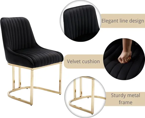 Miniatura 5 de EALSON Sillas tapizadas de terciopelo para comedor, juego de 2 sillas modernas de acento para el comedor con base dorada de metal, sillas cómodas