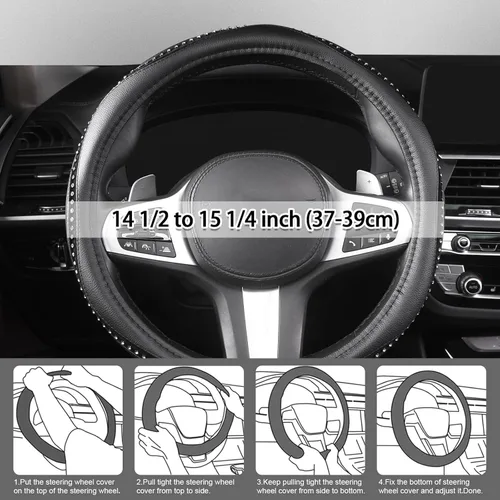 Miniatura 3 de Cobertor de volante Autoyouth resistente, antideslizante, grueso, elegante, de agarre excelente, no tóxico, tamaño estándar 15 pulgadas, Negro