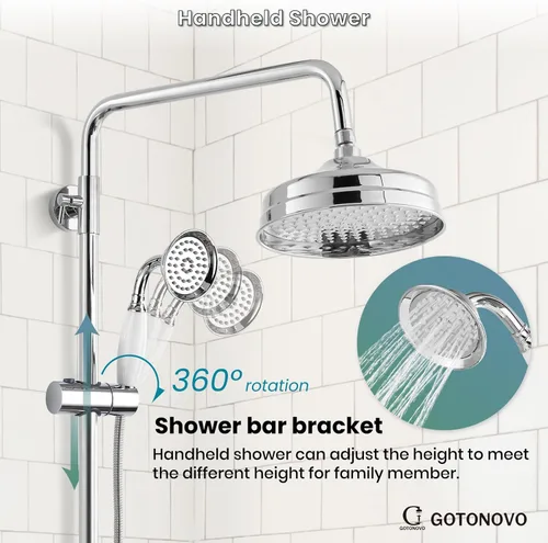 Miniatura 7 de gotonovo Juego de grifería de ducha expuesta de lujo, sistema de ducha para baño, cabezal de ducha de lluvia de 8 pulgadas montado en pared