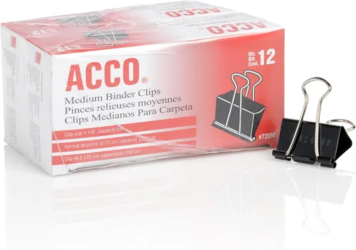 Miniatura 2 de ACCO 72062 - Clips para carpeta, medianos, color negro, 12 por caja, 2 cajas