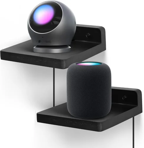 Pequeño estante flotante para pared, juego de 2 estantes de pared de madera de 5 pulgadas, mini altavoces, monitor de bebé, cámaras, soporte de Negro