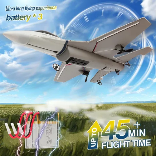 Miniatura 5 de jaming Avión de control remoto de 3 canales para adultos, F16 RC Fighter con giroscopio de 6 ejes, avión de control remoto de 2.4 GHz para Gris